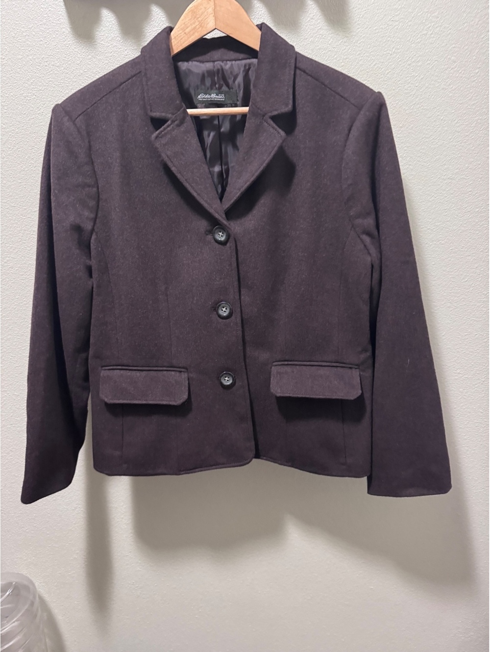 Eddie Bauer Women’s Brown 95% Wool Blazer Jacket 3 Button Tailored Career